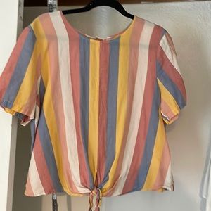 Madewell tie front, button back striped top
